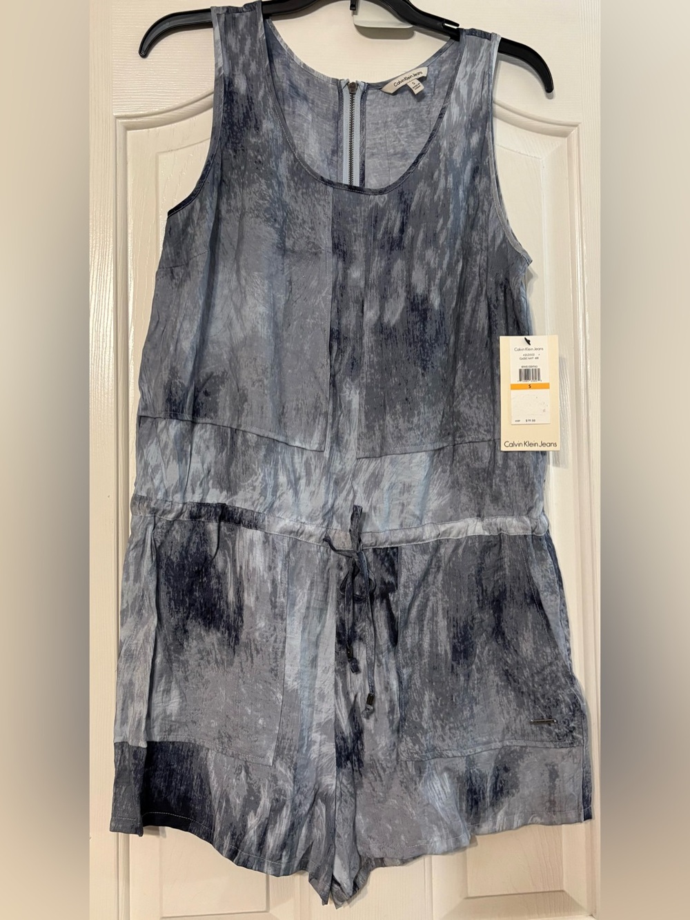 Calvin Klein Jeans Blue-Gray Tie-Dye Sleeveless Jumpsuit